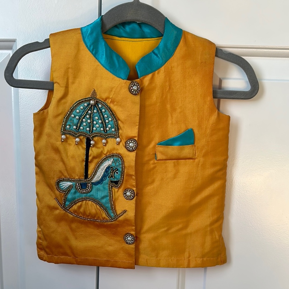 Indian pajama kurtha for little boy - Yellow and Teal